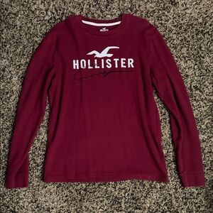 Hollister Maroon Long Sleeve Logo Tee with White Graphic